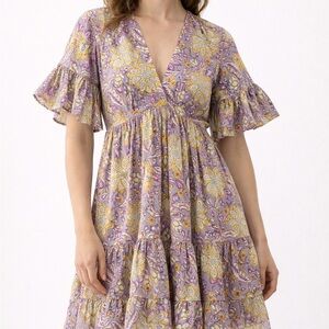 Aachho Purple Floral Ruffled Mini Dress Small